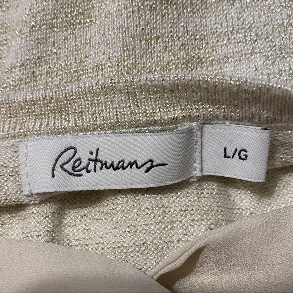 Reitmans Women’s Lightweight Cream & Gold 3/4 Sleeve Sweater, Size Large - Picture 4 of 6